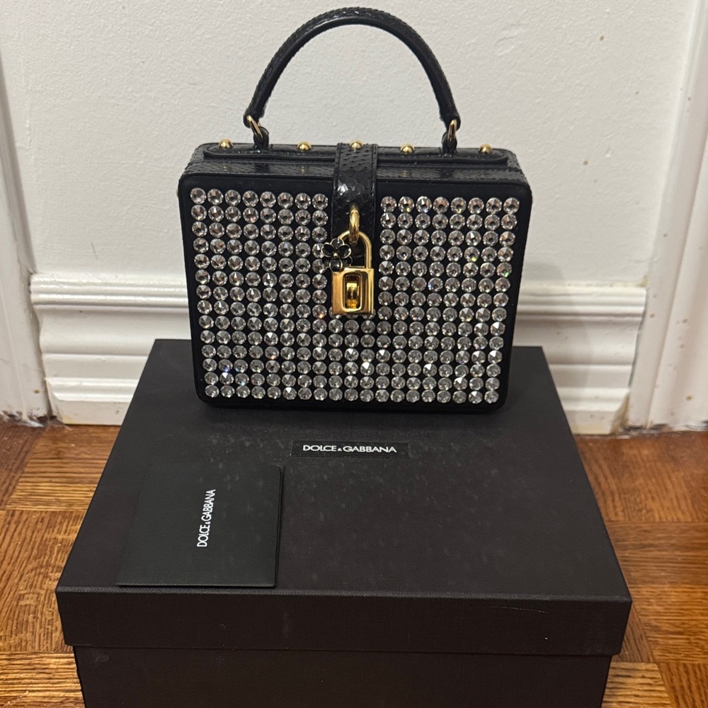 Dolce & Gabbana St Dauphine Stampata Black Crystal Embellished Clutch